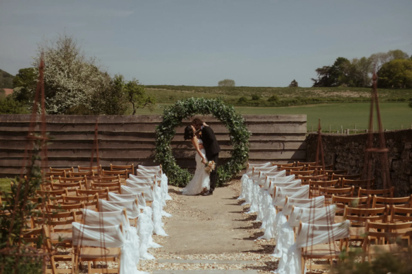 Crumplebury outdoor wedding ceremony kitchen garden